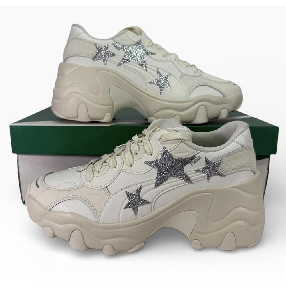 PUMA Pulsar Wedge CN Glitter Star IVORY Sneaker 398675  Women's Shoe Size 10